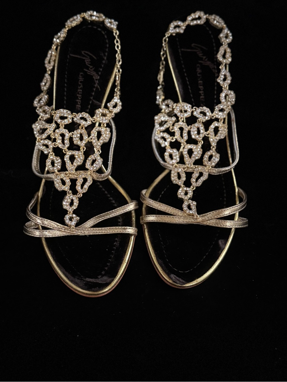 Giuseppe Zanotti Gold Swarovski Crystal Embellished T-Strap Sandals